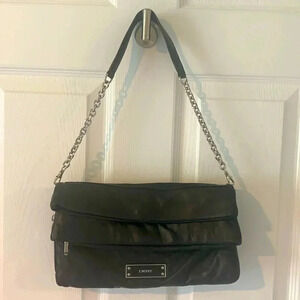 DKNY convertible Leather shoulder bag/ clutch with silver hardware